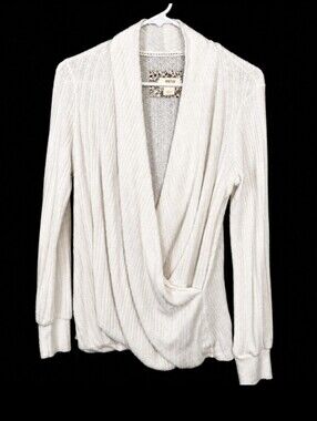 Maeve White Deep V Faux Wrap Sweater Small (7122)